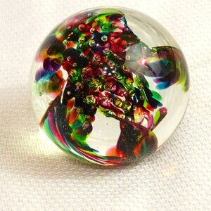 Gorgeous signed Pink and Green bubble swirled Paperweight
